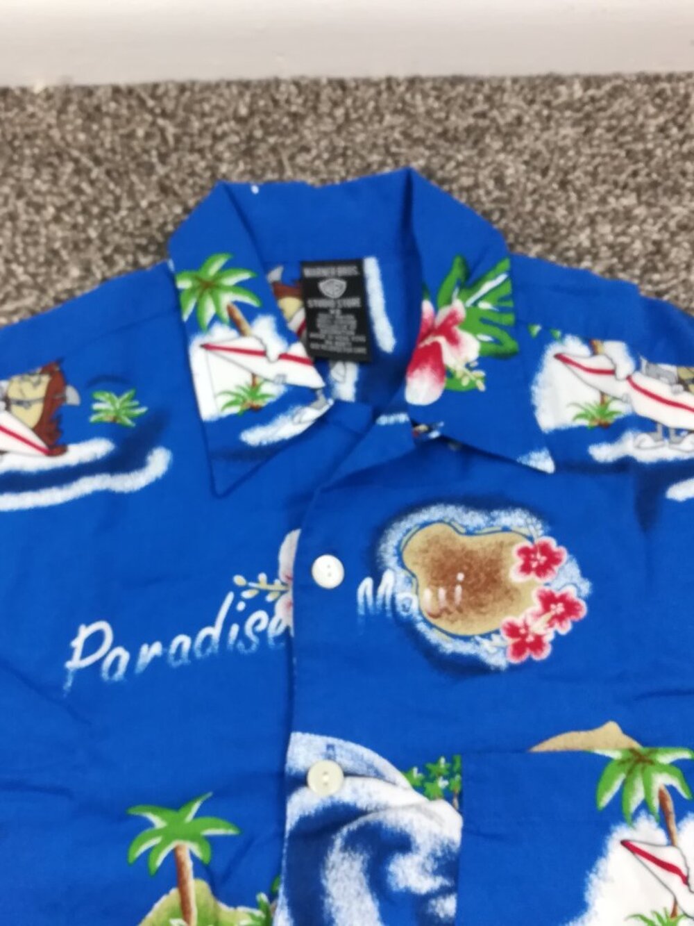 Vintage 1998 Looney Tunes Shirt Camp Loop Collar Hawaiian Bugs Bunny Taz Mens XS
